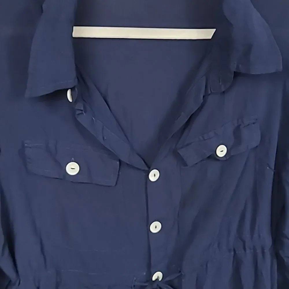 VENUS Navy Shirt Dress XL Beach Cover Up Roll Tab Sleeve Cruise Resort Tunic - Picture 6 of 10